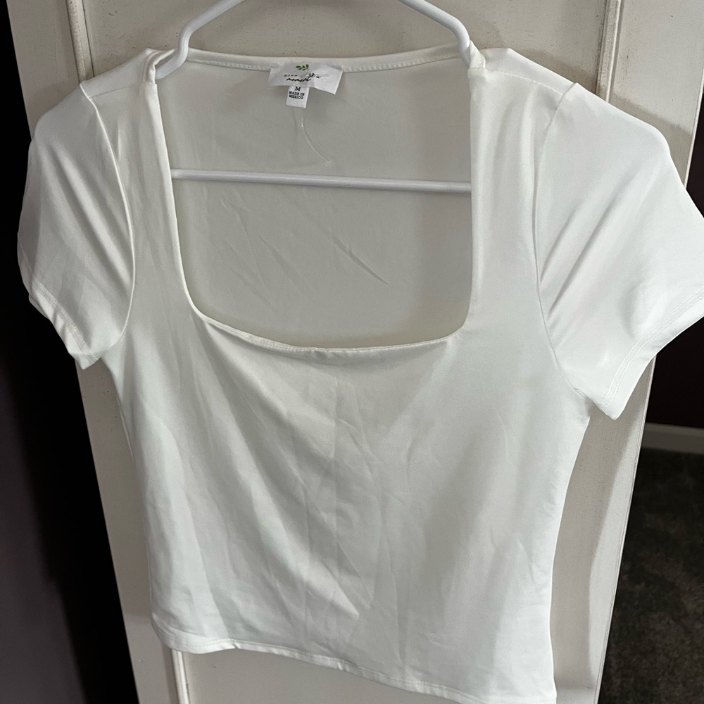 Cream Square Neck Fitted Crop